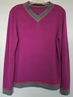 100% Merino Wool Extrafine Anti-Shrinkage Womens VNeck Sweater Pullover Hot Pink